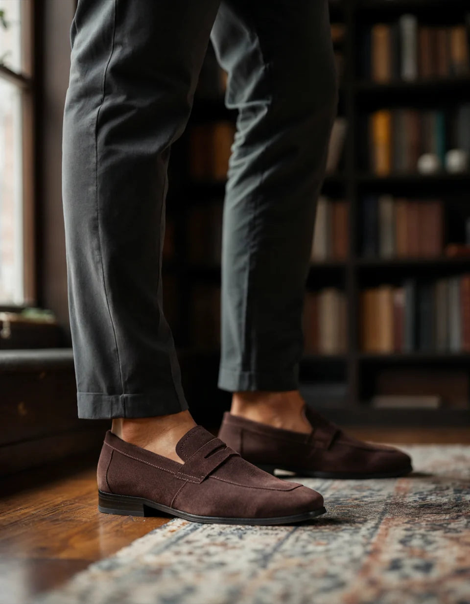 Mocassins penny en daim, style vieille fortune