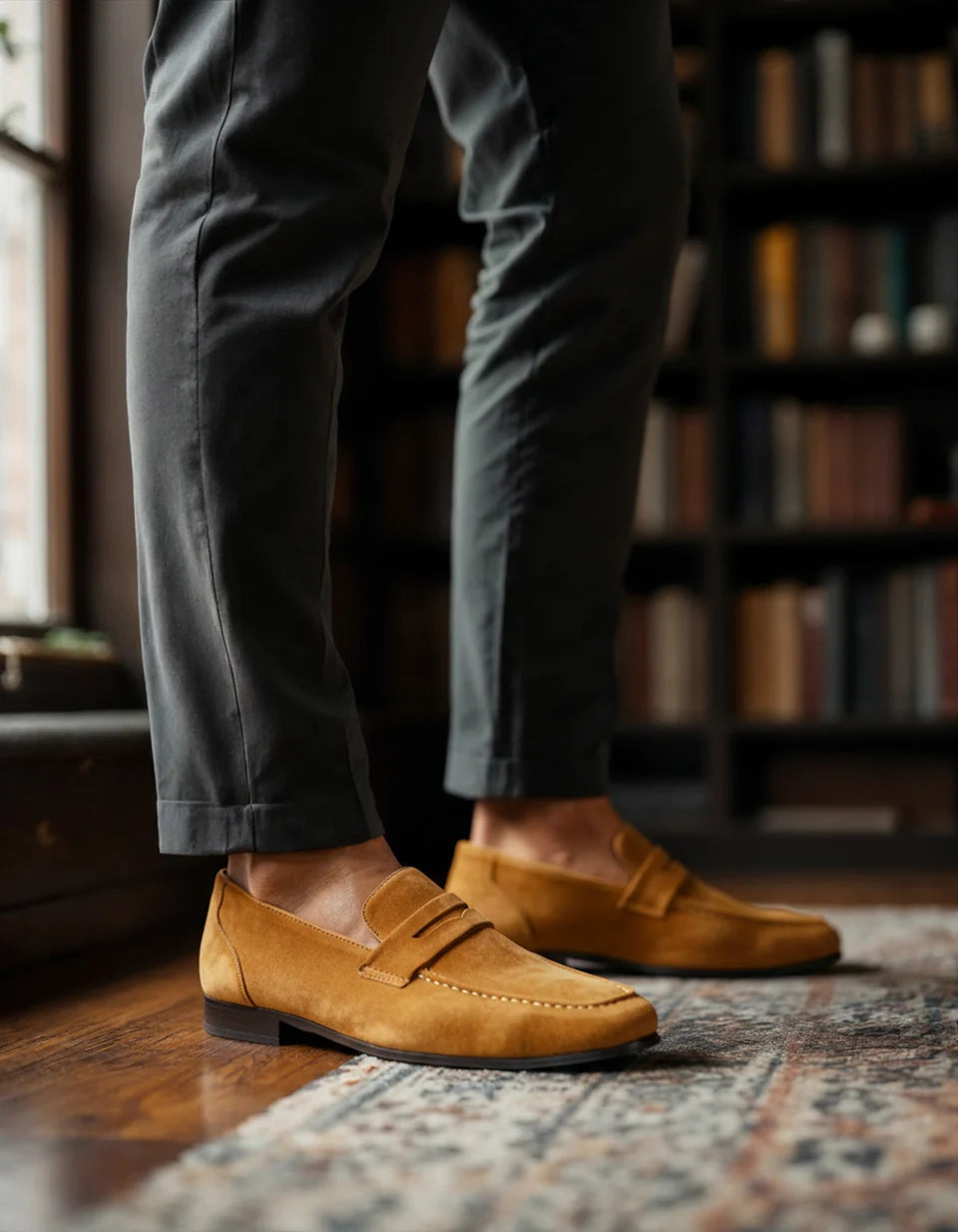 Mocassins penny en daim, style vieille fortune
